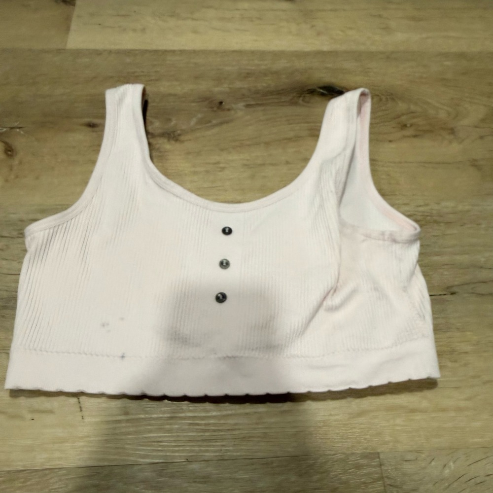 Lucky Brand Womens 2X Pale Pink Ribbed Seamless Button Front Bralette Lounge Top